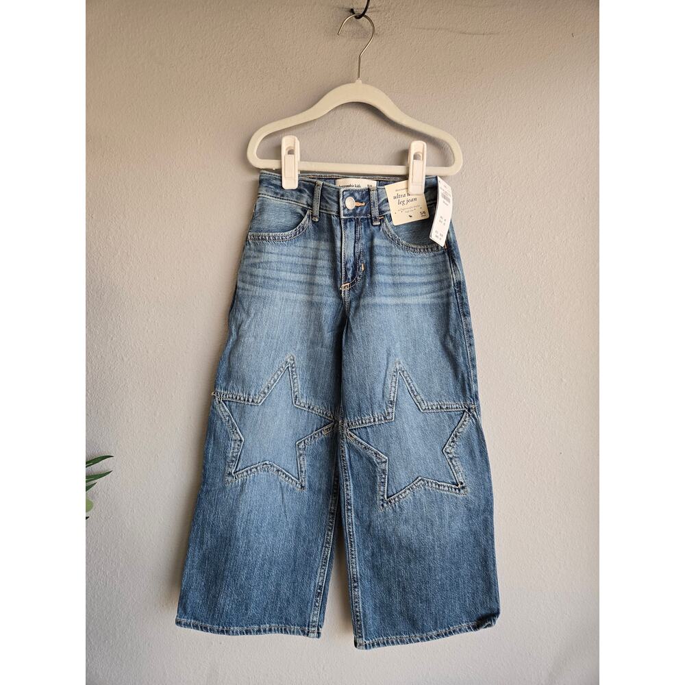 Abercrombie Kids NWT High Rise Ultra Wide Leg Jean Star Patches 5/6 Short Y2K